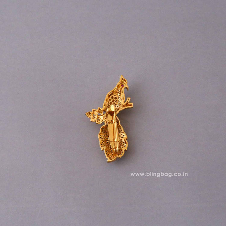 Golden Aura Peacock Brooch