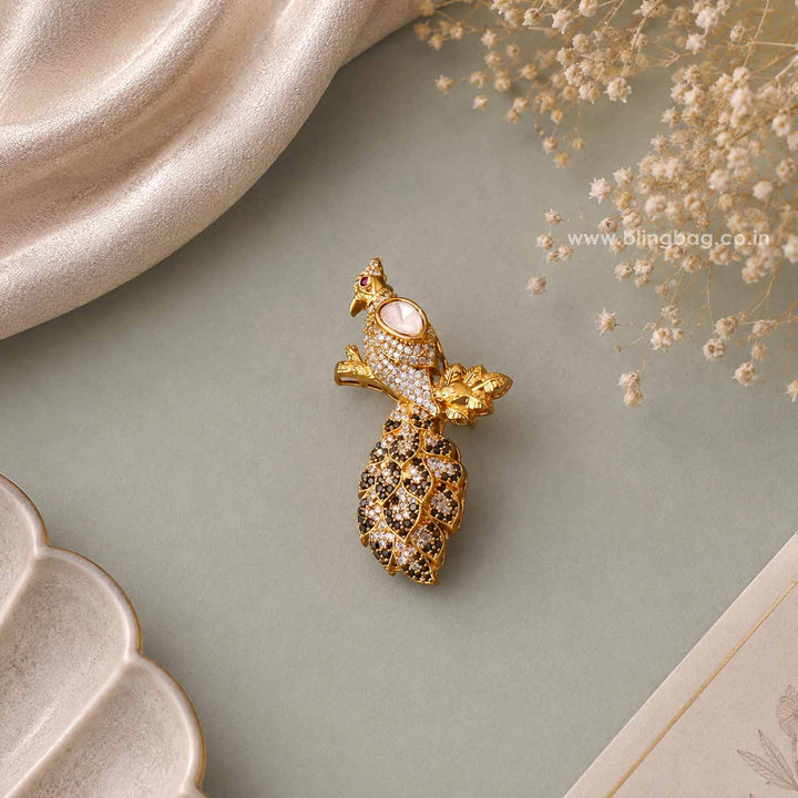 Golden Aura Peacock Brooch