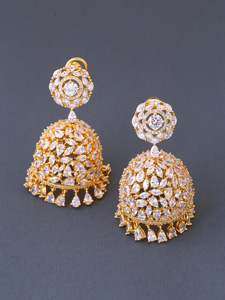 Golden Avi Zirconia Jhumkis