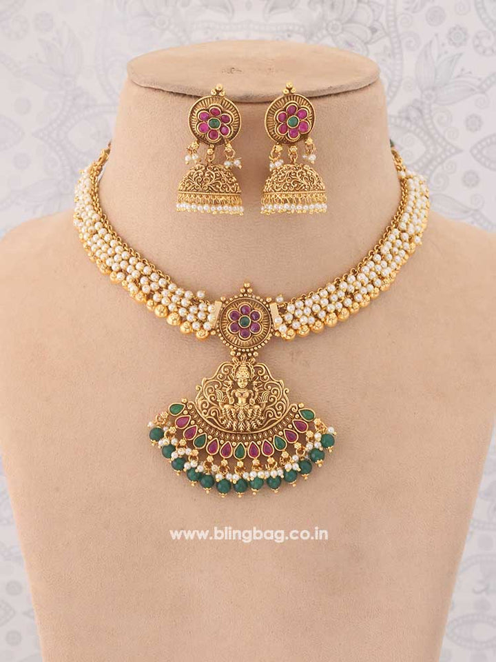 Multicolor  Bhadrakali Temple Jewellery Set