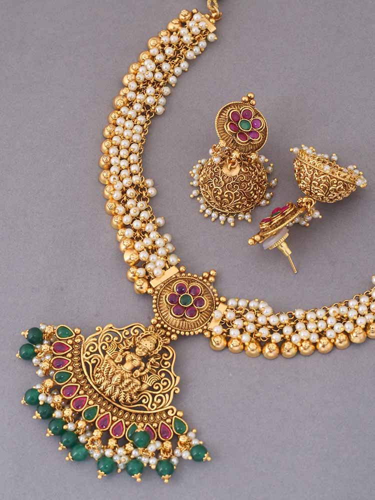 Multicolor  Bhadrakali Temple Jewellery Set