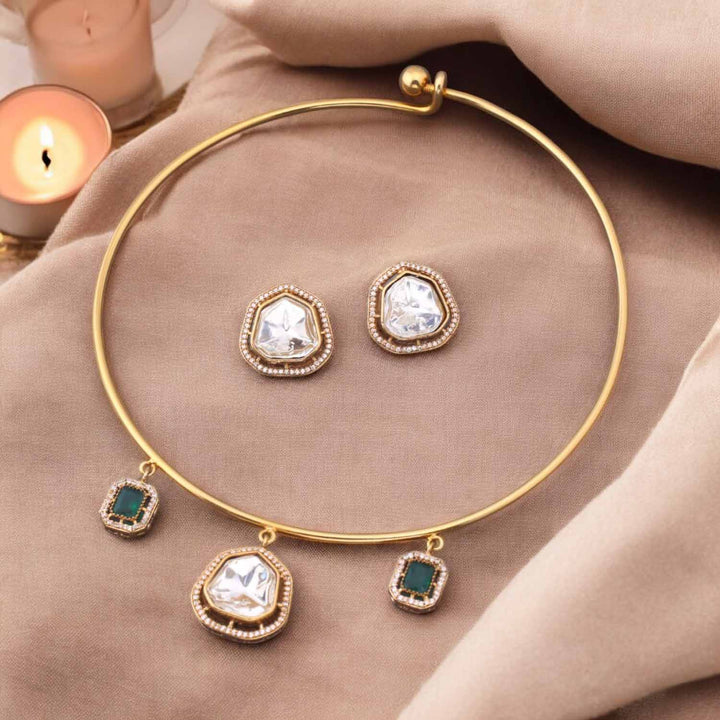 Golden Bhanusri Hasli Antique Jewellery Set - New Arrival