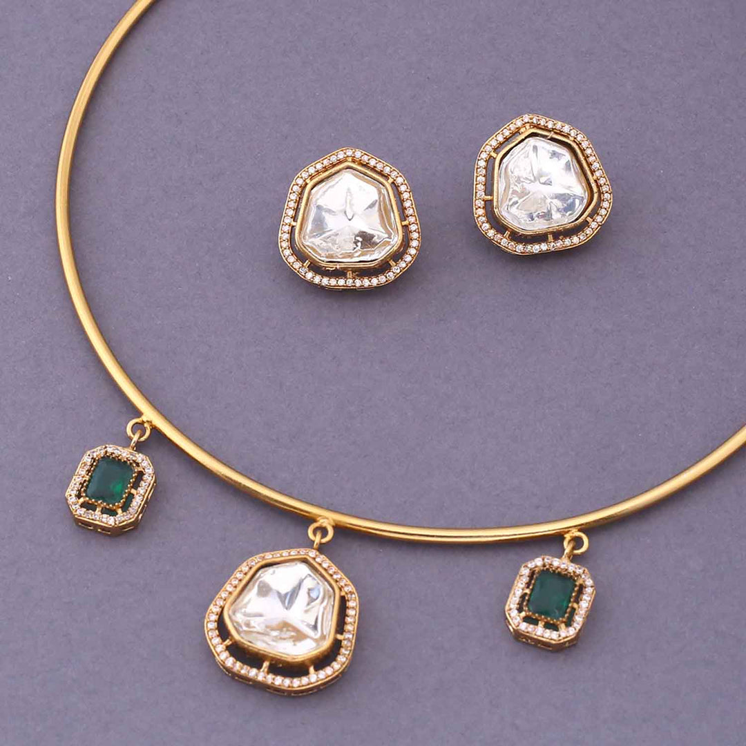 Golden Bhanusri Hasli Antique Jewellery Set - New Arrival