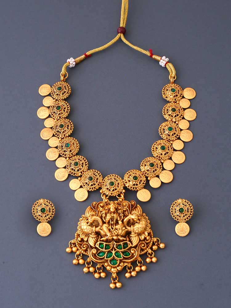 Golden Bhavani Temple Jewellery Set - New Arrival