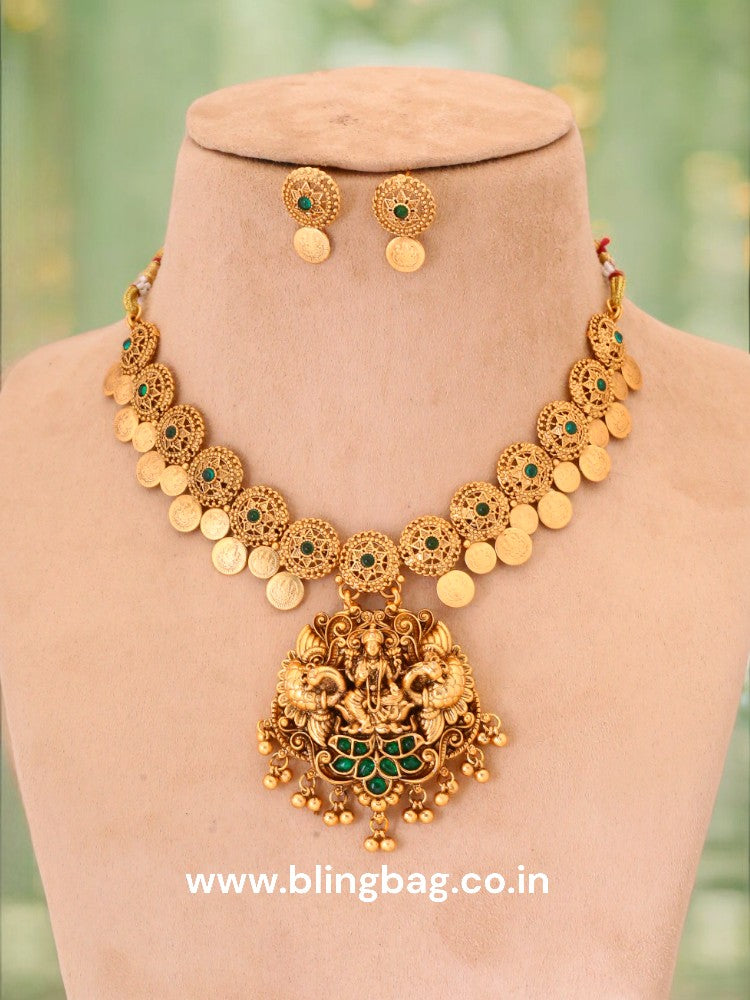 Golden Bhavani Temple Jewellery Set - New Arrival