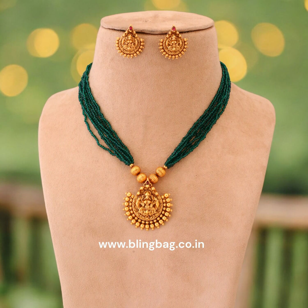 Emerald Brahmi Temple Jewellery Set - New Arrival