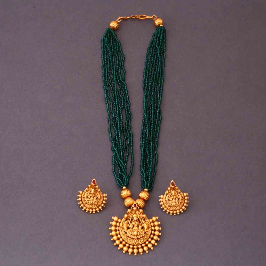 Emerald Brahmi Temple Jewellery Set - New Arrival