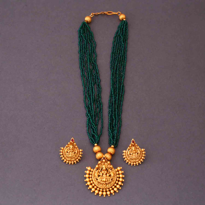 Emerald Brahmi Temple Jewellery Set - New Arrival