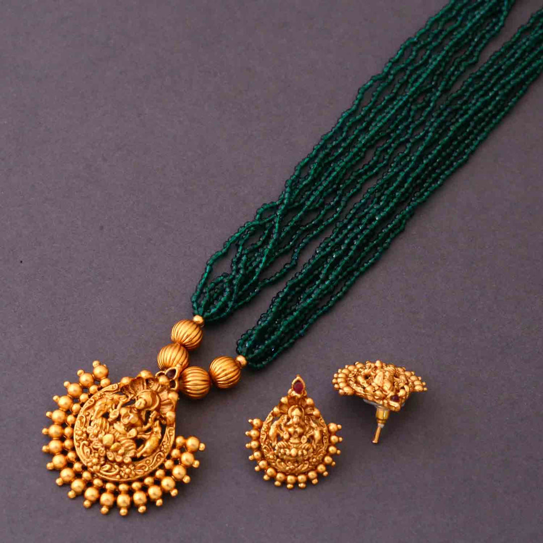 Emerald Brahmi Temple Jewellery Set - New Arrival
