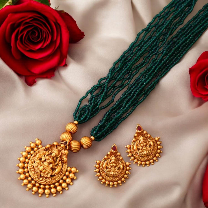 Emerald Brahmi Temple Jewellery Set - New Arrival