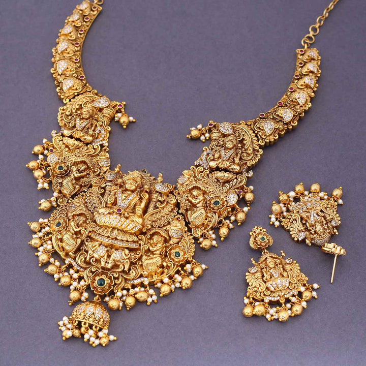 Golden Chaturmukha 3D Temple Jewellery Set- New Arrival
