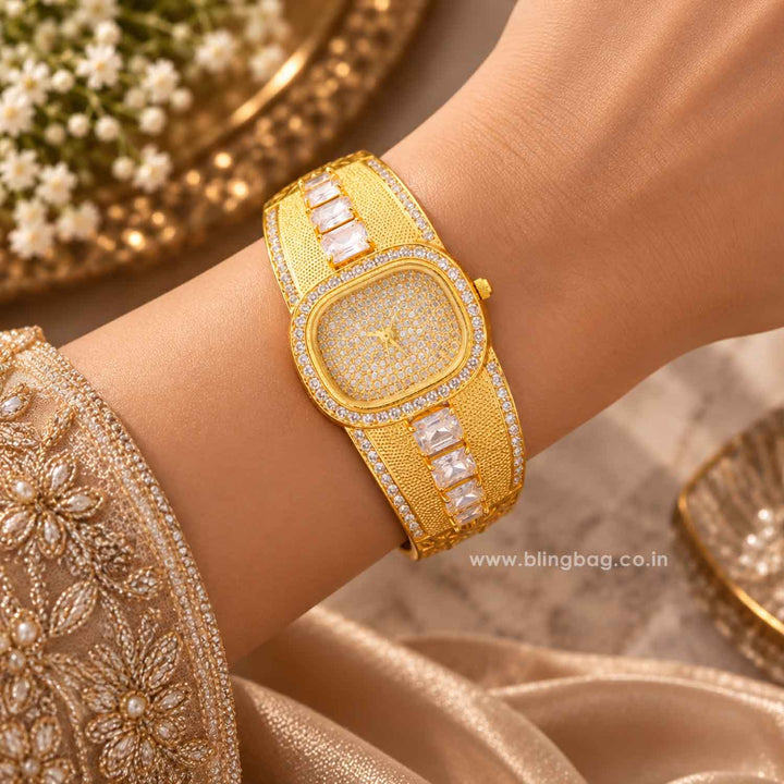Golden Clairelyn Zirconia Watch