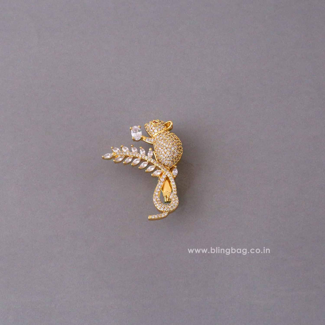 Golden Crystal Mouse Brooch