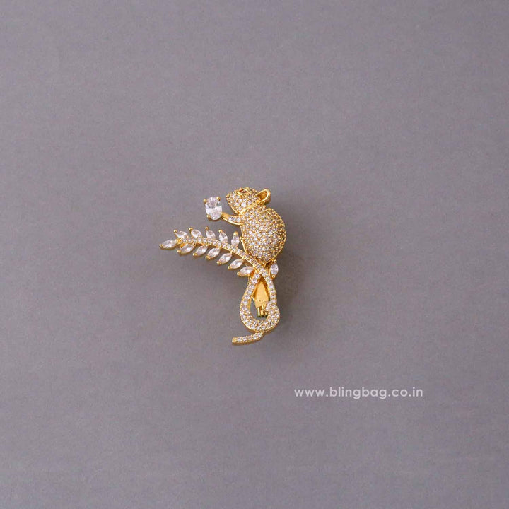 Golden Crystal Mouse Brooch