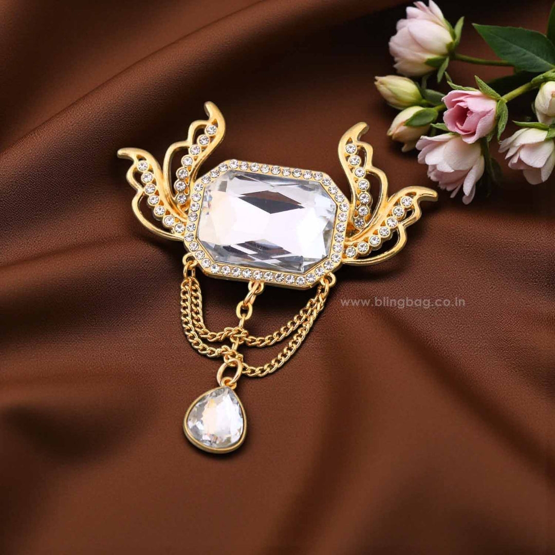 Golden Crystal Wing Brooch