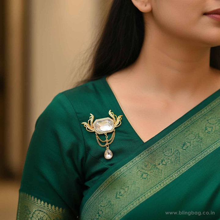 Golden Crystal Wing Brooch