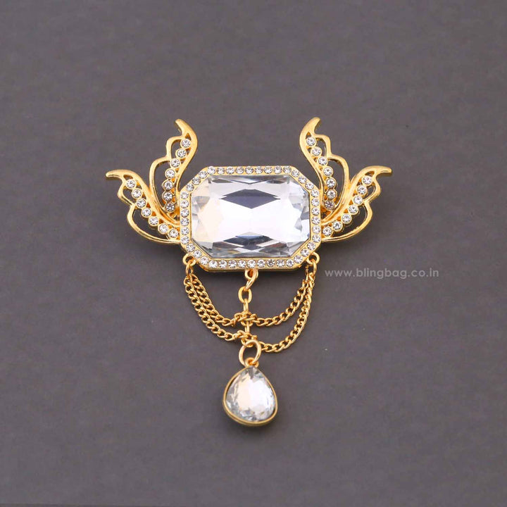 Golden Crystal Wing Brooch