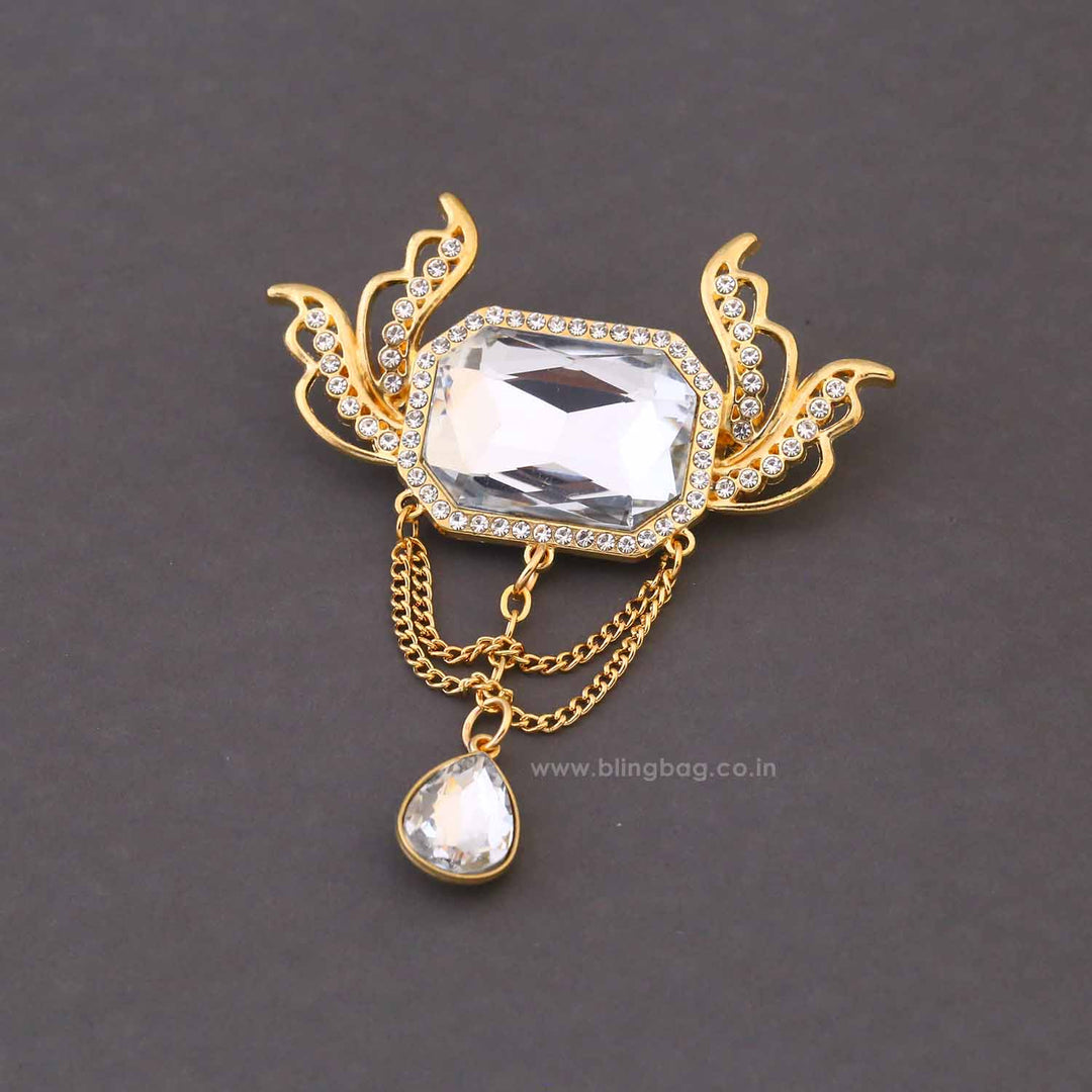 Golden Crystal Wing Brooch