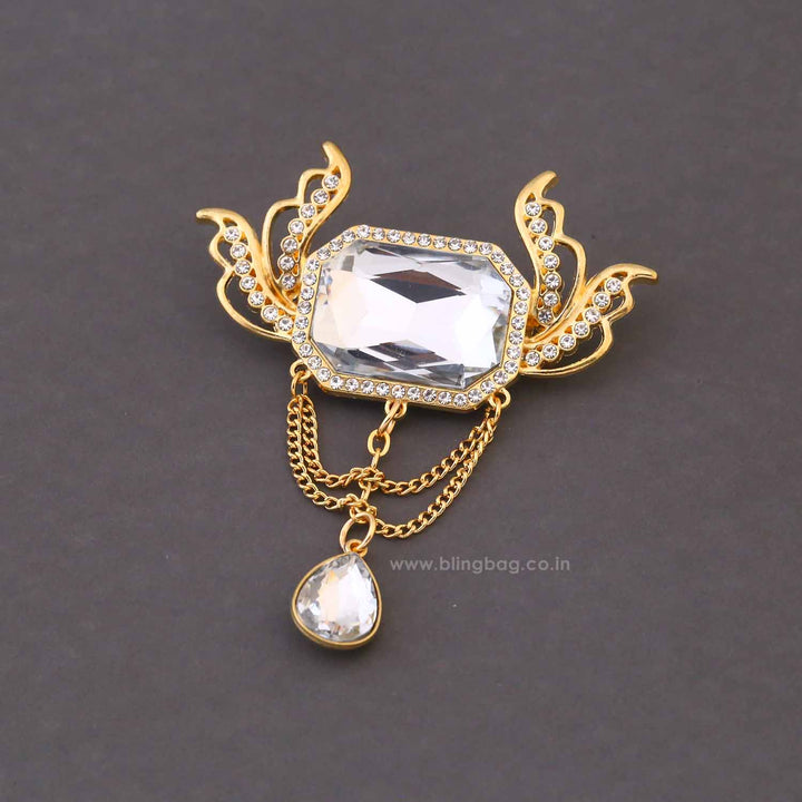 Golden Crystal Wing Brooch
