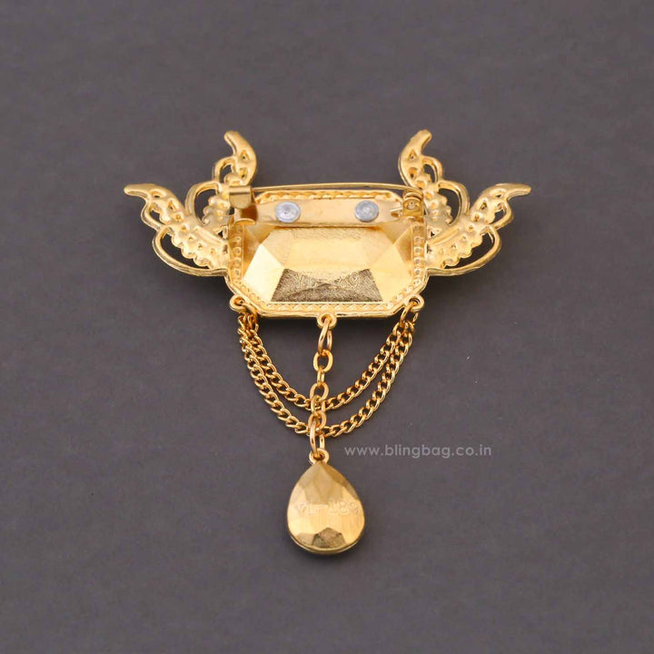 Golden Crystal Wing Brooch