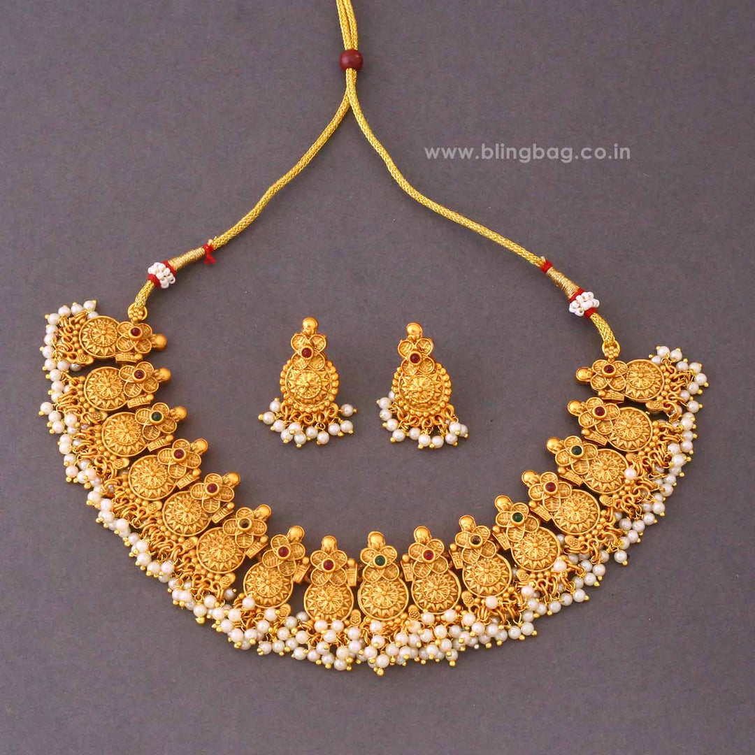 Golden Devishree Temple Jewellery Set - New Arrival