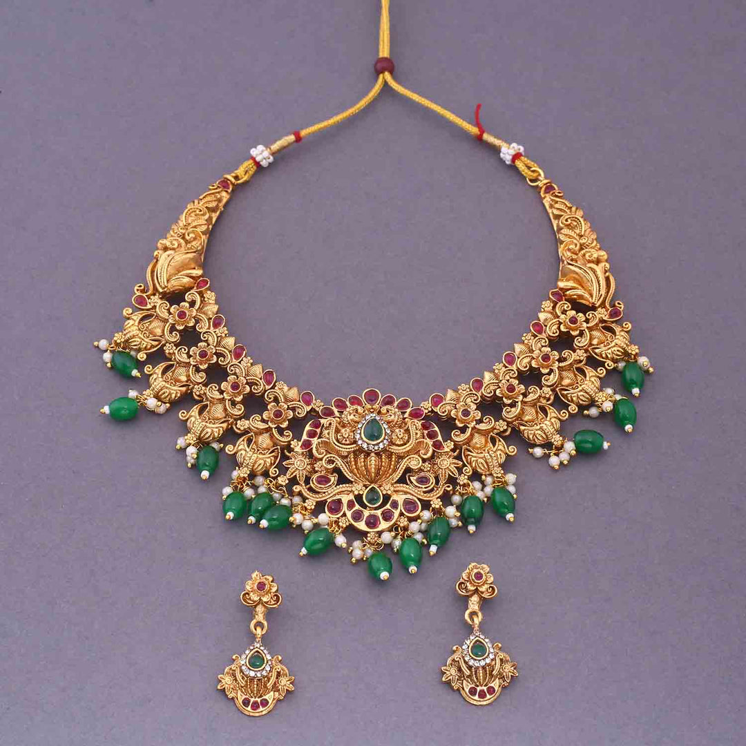 Golden Dhirani Hasli Antique Jewellery Set - New Arrival