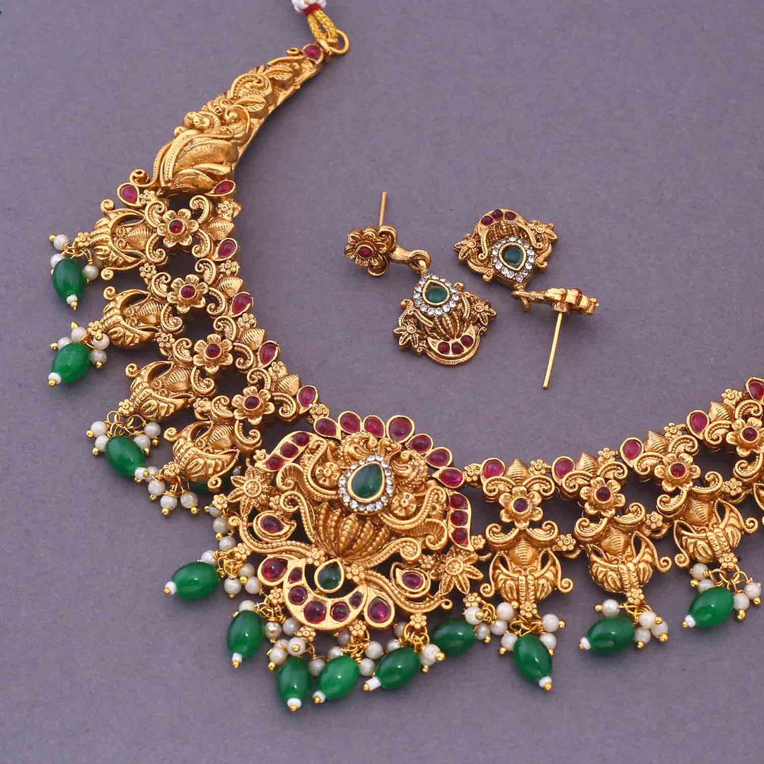 Golden Dhirani Hasli Antique Jewellery Set - New Arrival