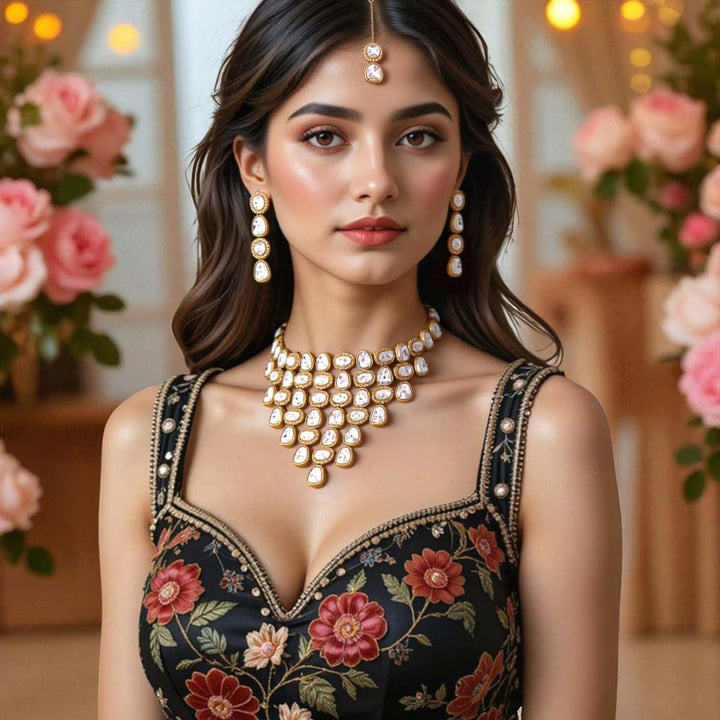 Golden Dipali Kundan Jewellery Set