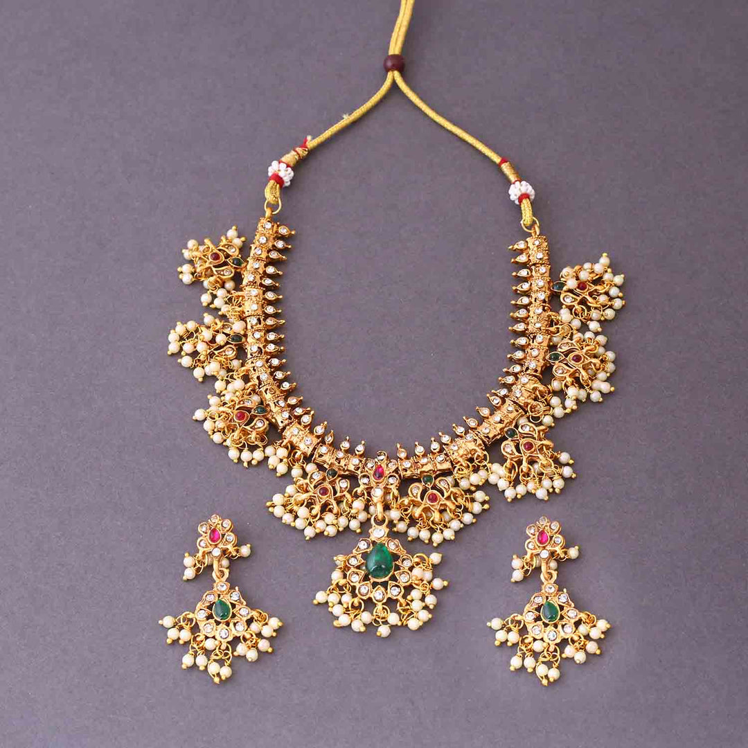 Golden Ekisha Antique Jewellery Set - New Arrival