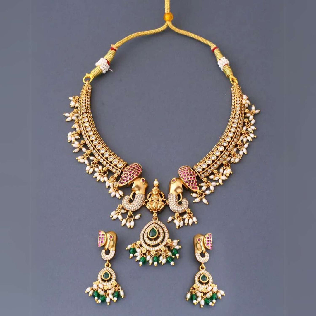 Golden Elfriede Temple Jewellery Set - New Arrival