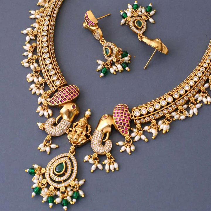 Golden Elfriede Temple Jewellery Set - New Arrival