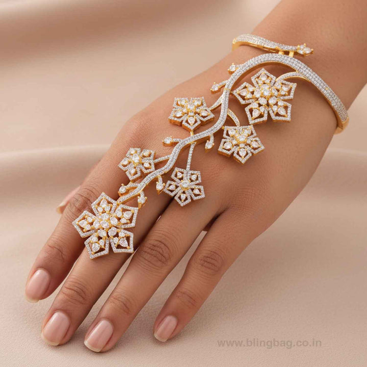 Golden Emilya Zirconia Hath Phool