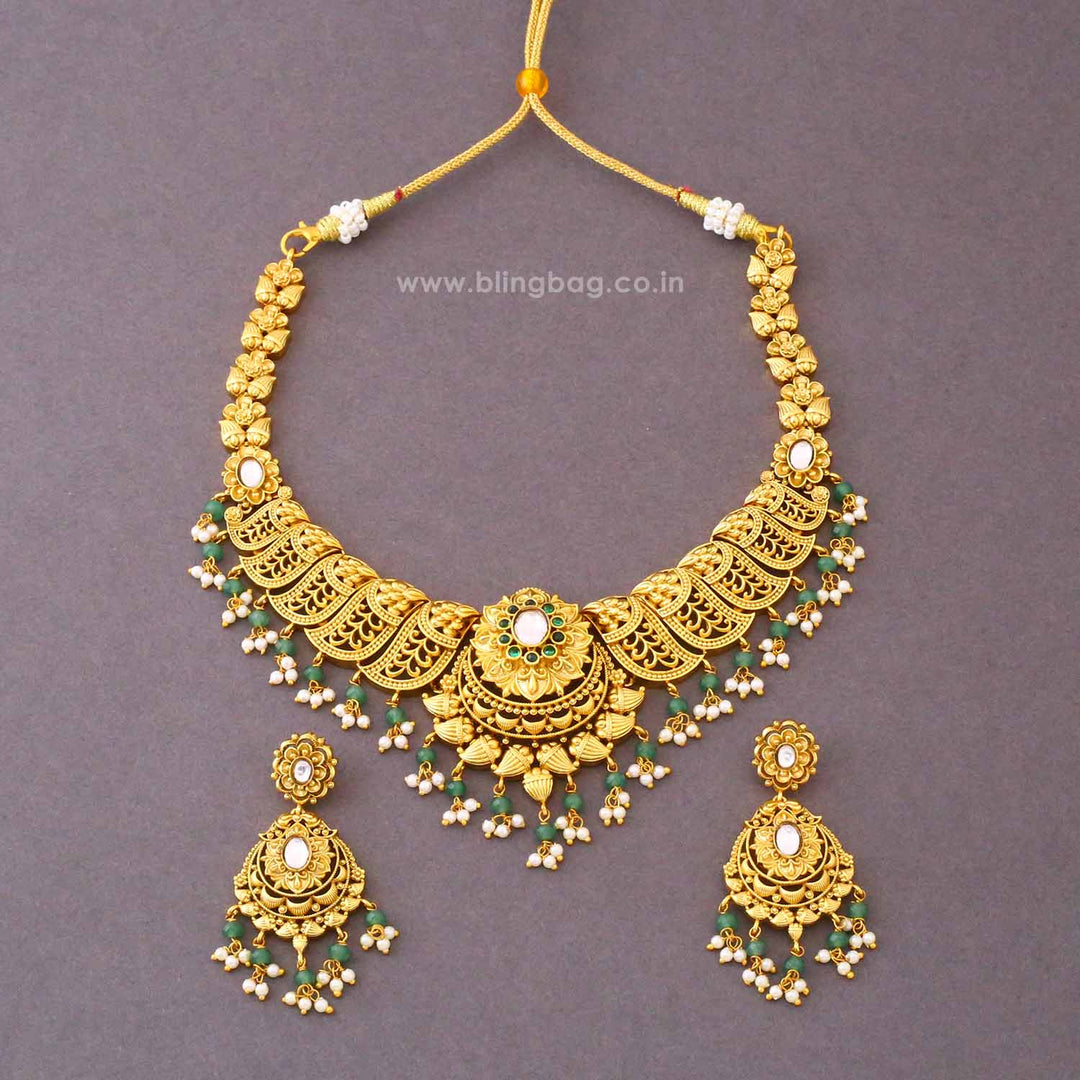 Golden Esha Antique Jewellery Set- New Arrival