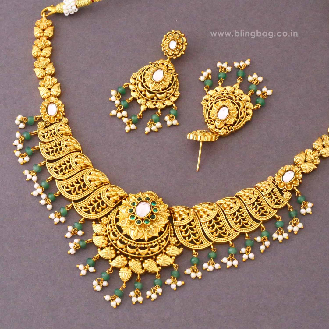 Golden Esha Antique Jewellery Set- New Arrival
