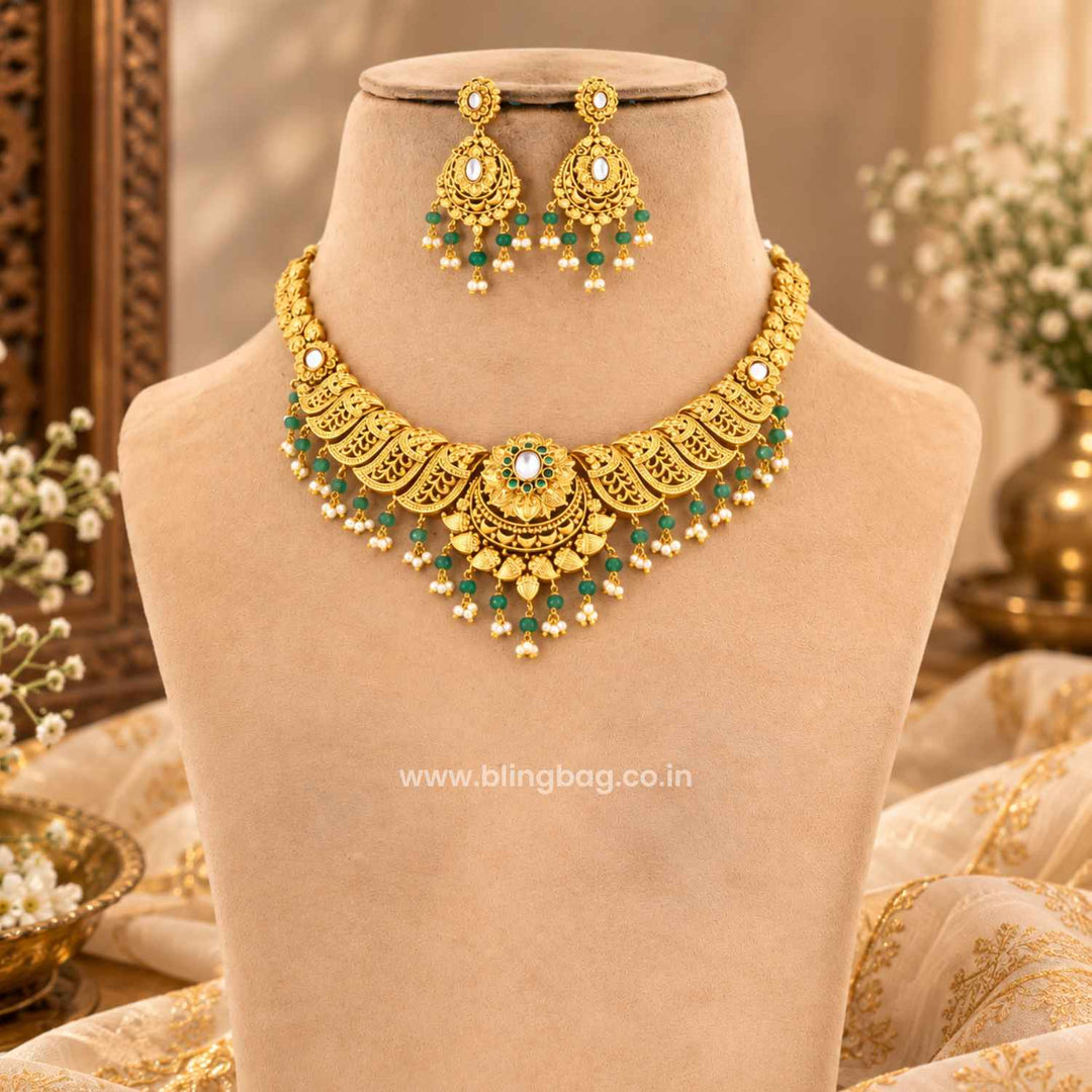 Golden Esha Antique Jewellery Set- New Arrival