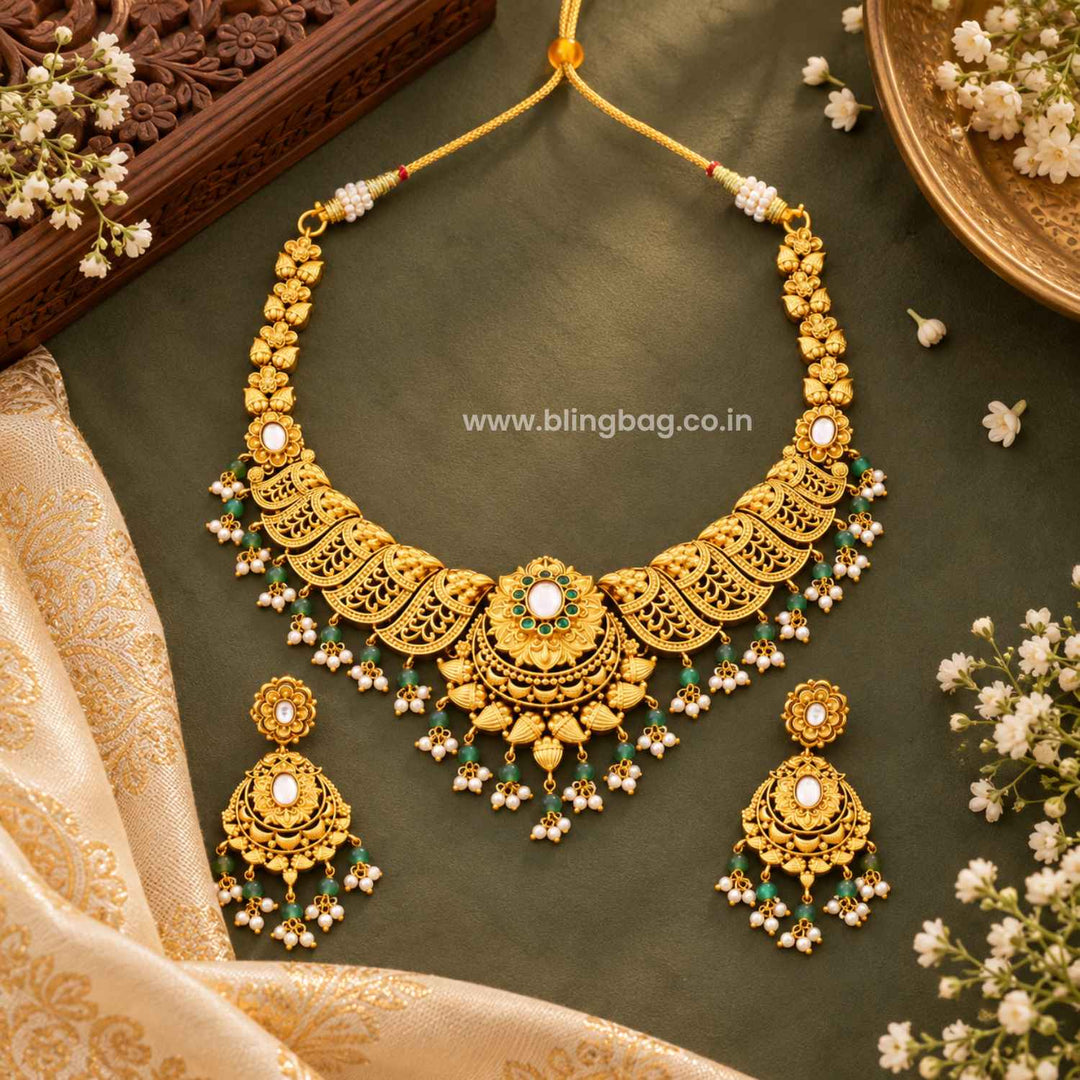 Golden Esha Antique Jewellery Set- New Arrival