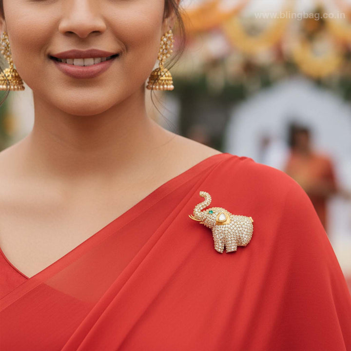Golden Eye Royal Elephant Brooch