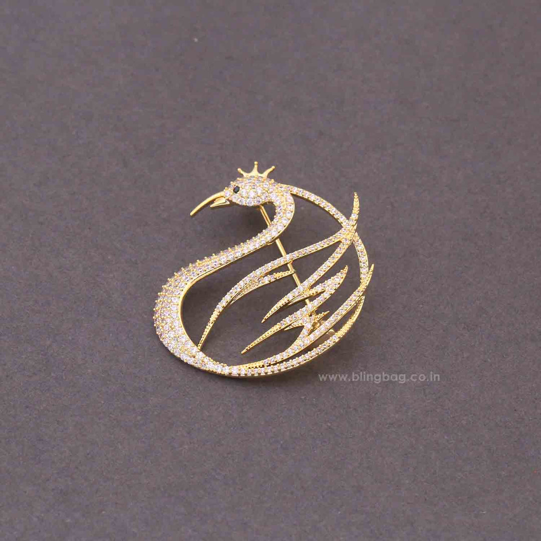 Golden Feather Crown Brooch