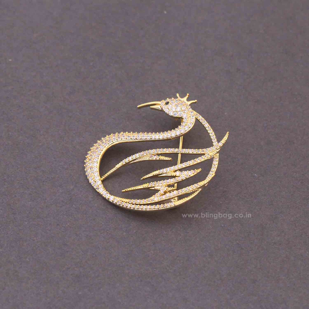 Golden Feather Crown Brooch