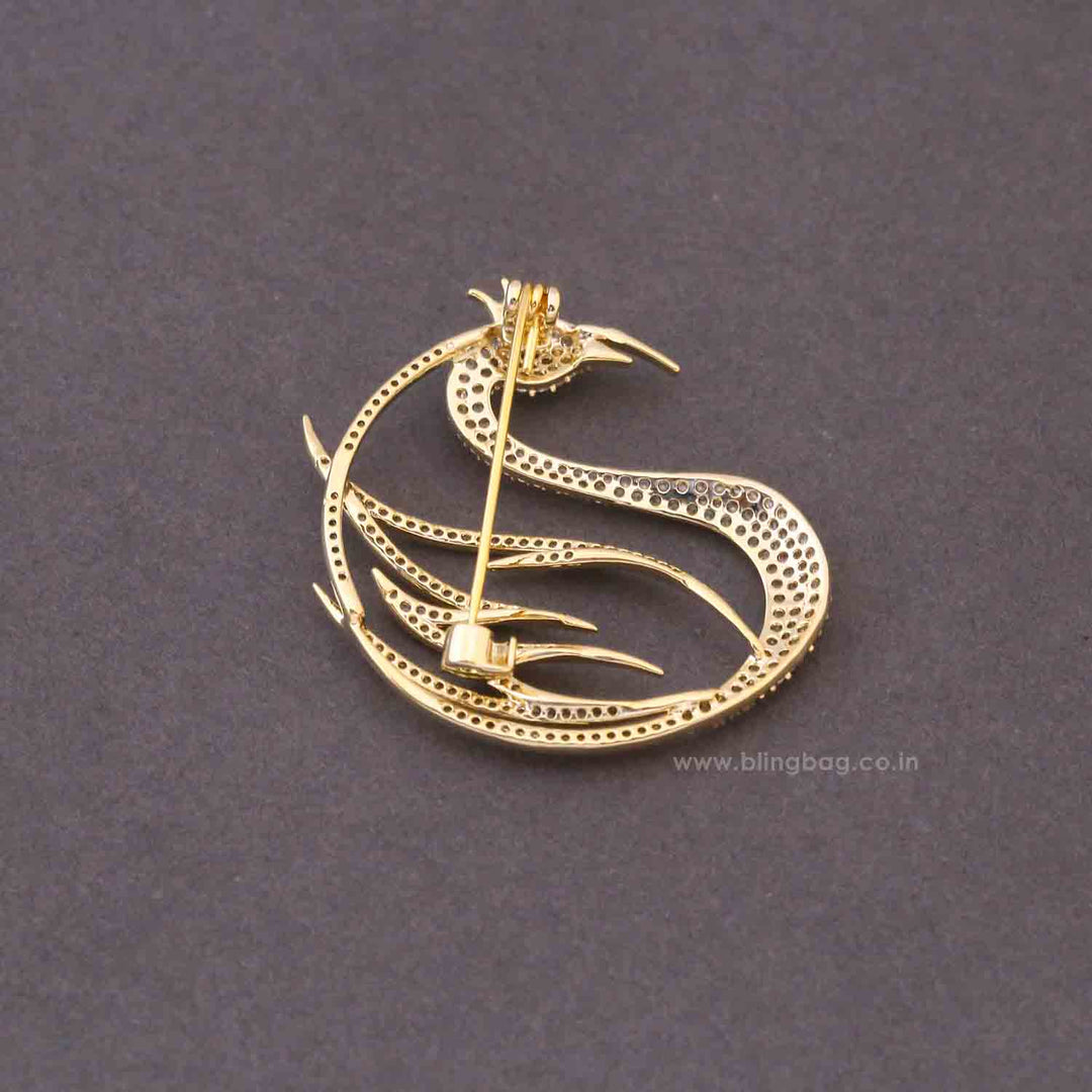 Golden Feather Crown Brooch