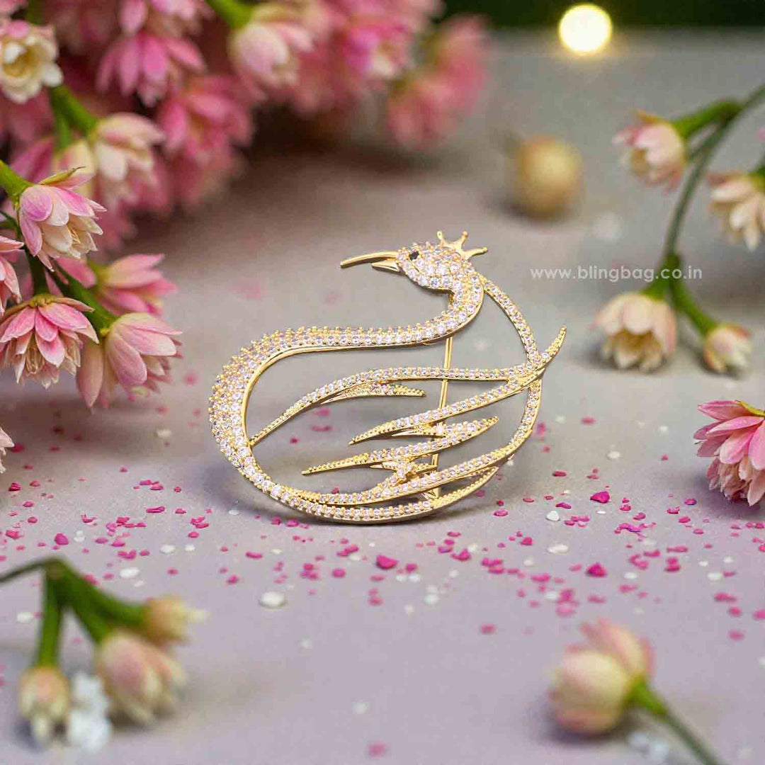 Golden Feather Crown Brooch