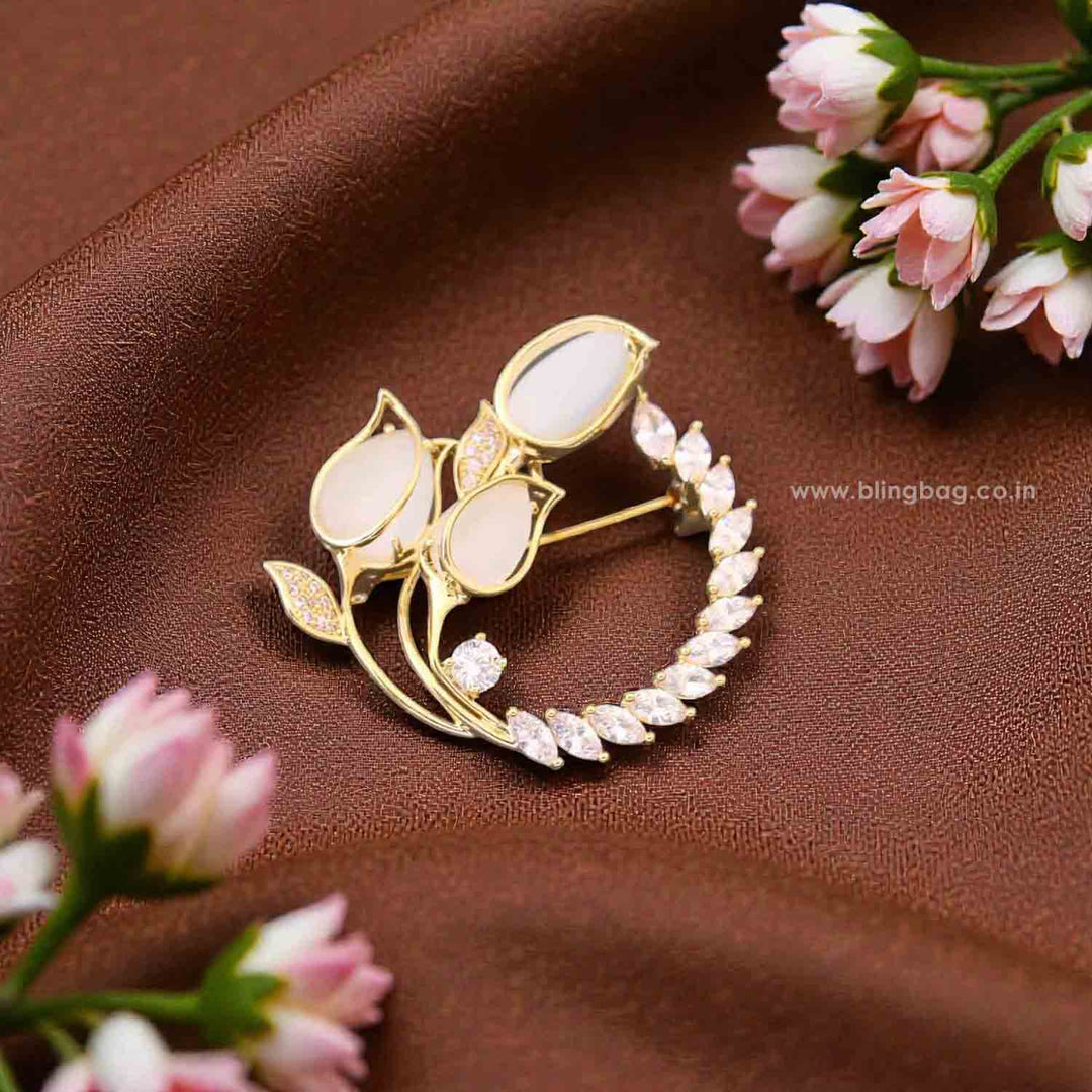 Golden Flower Crown Brooch