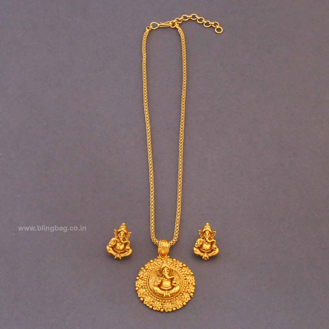 Golden Gajanandi Temple Pendant Set