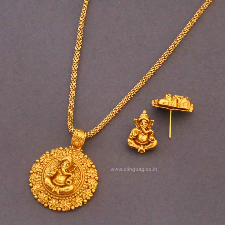 Golden Gajanandi Temple Pendant Set