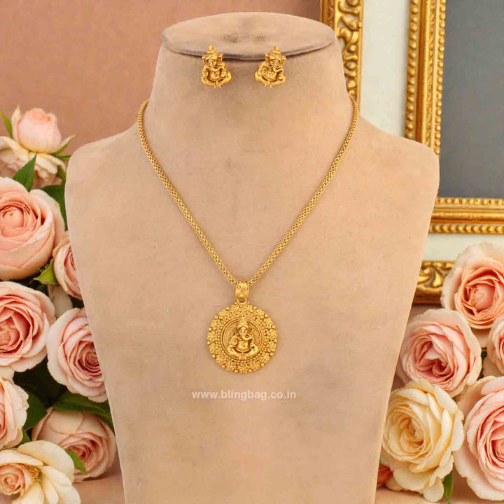 Golden Gajanandi Temple Pendant Set