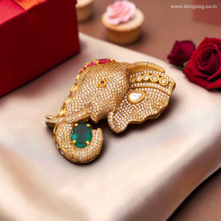 Golden Gajmukut Brooch