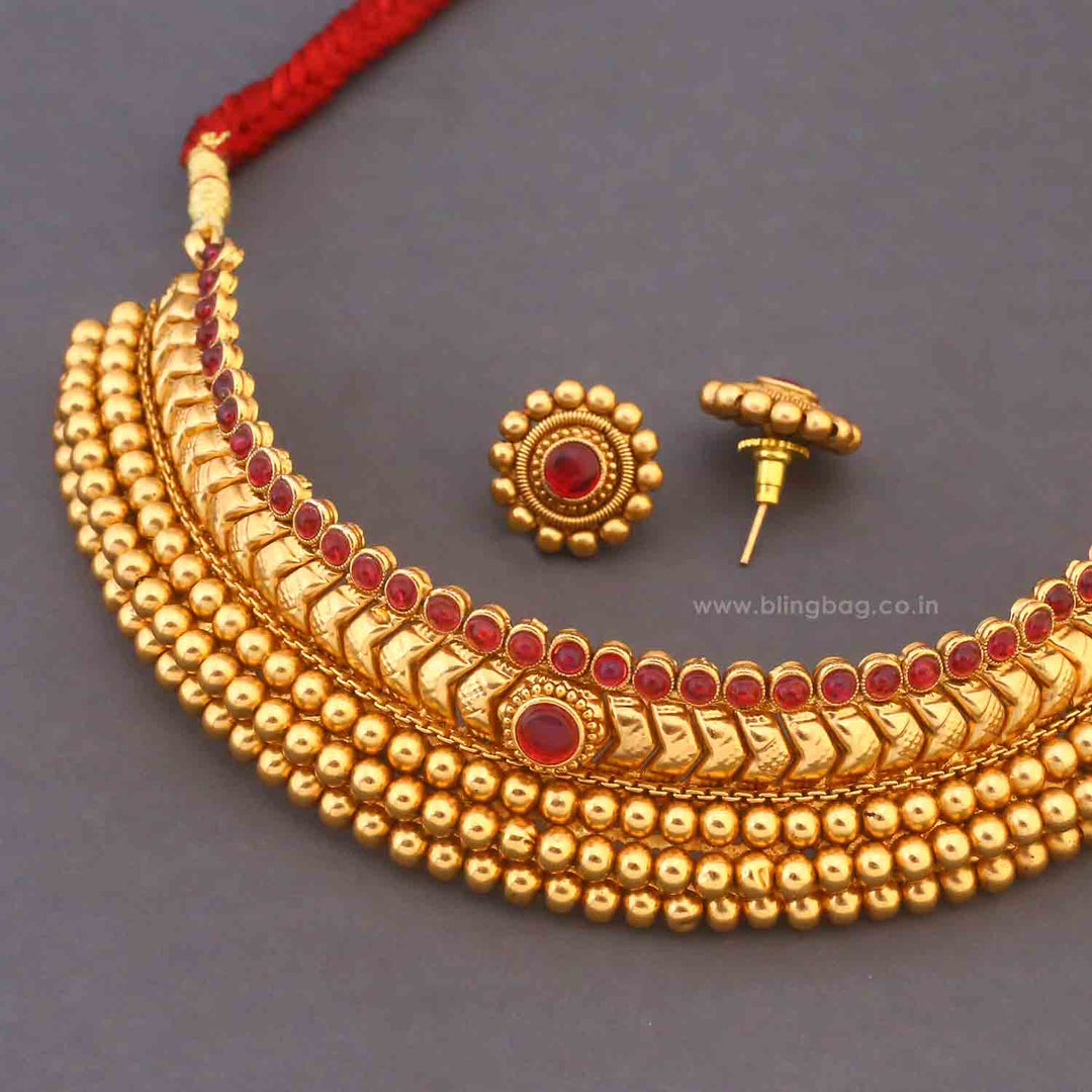 Golden Gajra Antique Jewellery Set - New Arrival