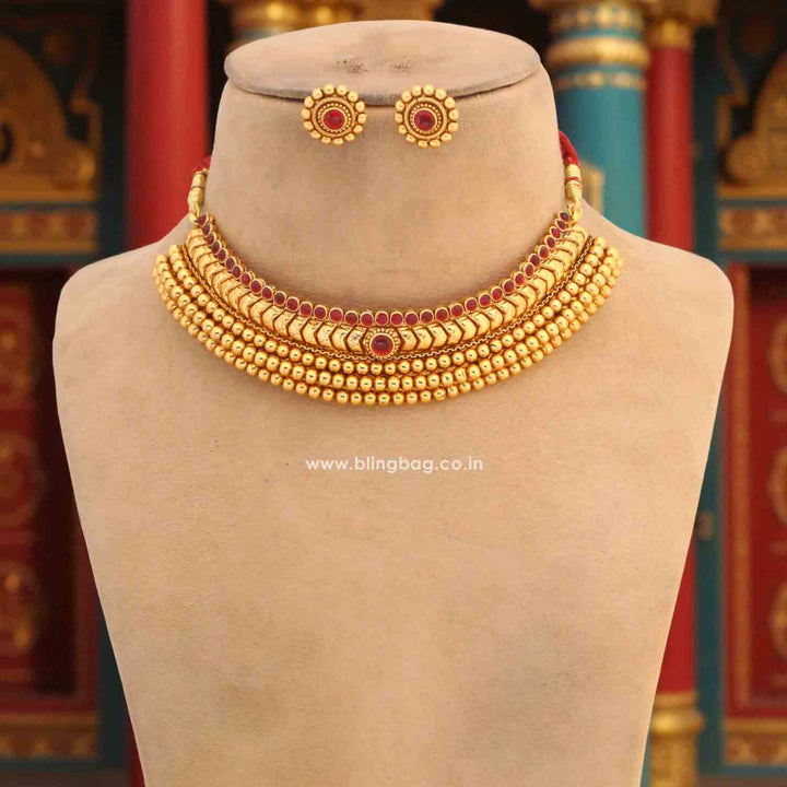Golden Gajra Antique Jewellery Set - New Arrival