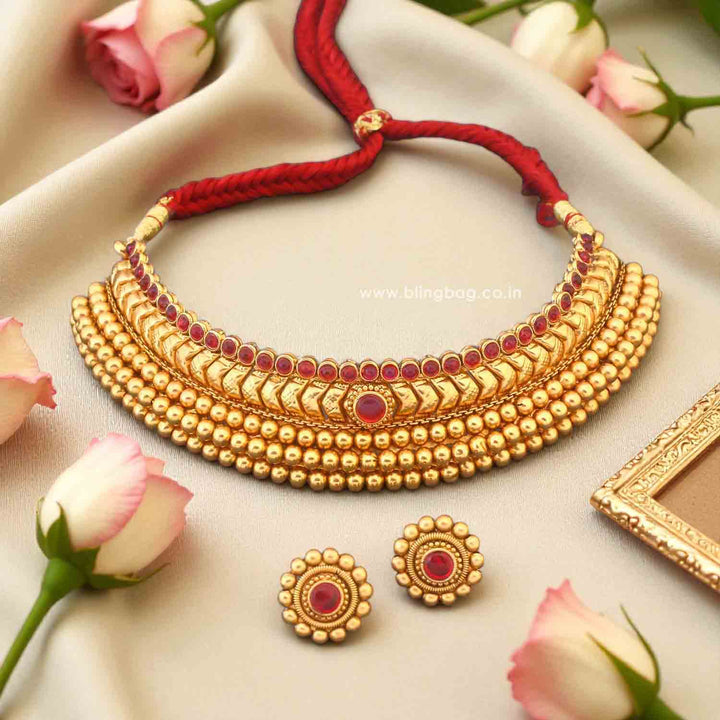 Golden Gajra Antique Jewellery Set - New Arrival