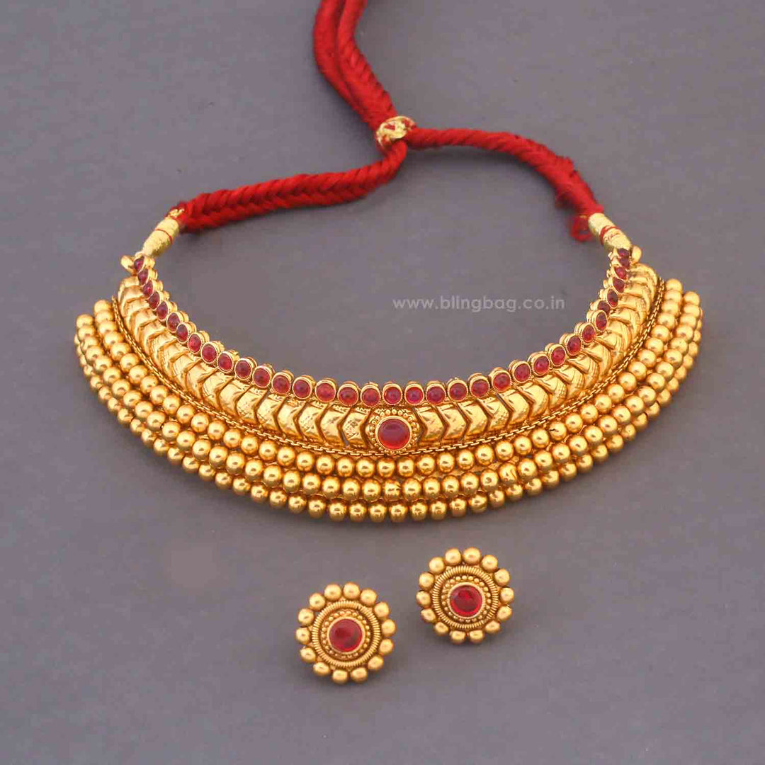 Golden Gajra Antique Jewellery Set - New Arrival